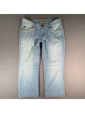 LEI Capri Jeans Womens 11 Light Wash Blue Embroidered Pocket Y2K Denim